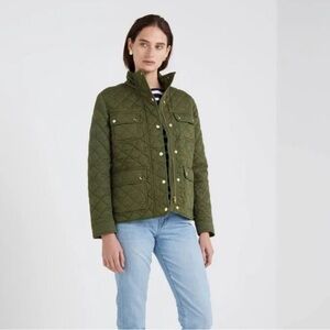 J.Crew Quilted downtown field jacket Cotton Deep Moss Green Button Size XXS